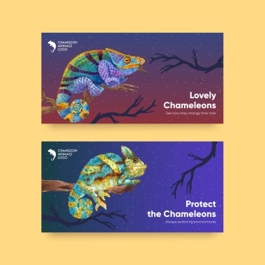 Bukalemun kertenkele konsepti ile Twitter şablonu, suluboya stil