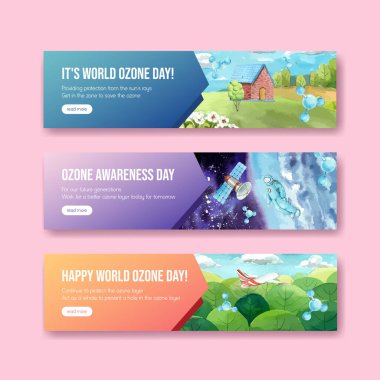 Dünya ozon günü konsepti olan sancak şablonu, suluboya stil