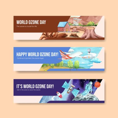 Dünya ozon günü konsepti olan sancak şablonu, suluboya stil