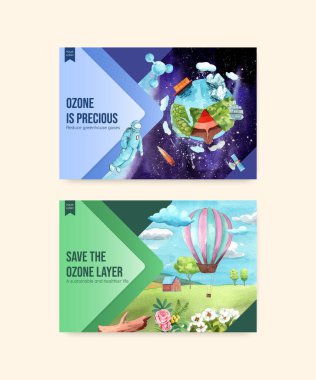 Dünya ozon günü konseptiyle Facebook şablonu, suluboya stil