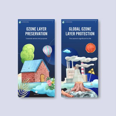 Dünya ozon günü konseptiyle Instagram şablonu, suluboya stil