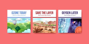 Dünya ozon günü konsepti olan sancak şablonu, suluboya stil