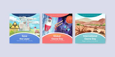 Dünya ozon günü konsepti olan sancak şablonu, suluboya stil