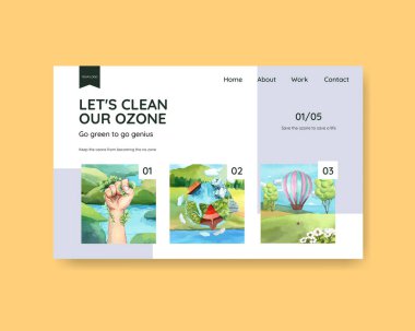 Dünya ozon günü konsepti olan web sitesi şablonu, suluboya stil