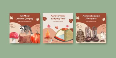 Banner şablonu sonbahar kampı konsepti, suluboya stil