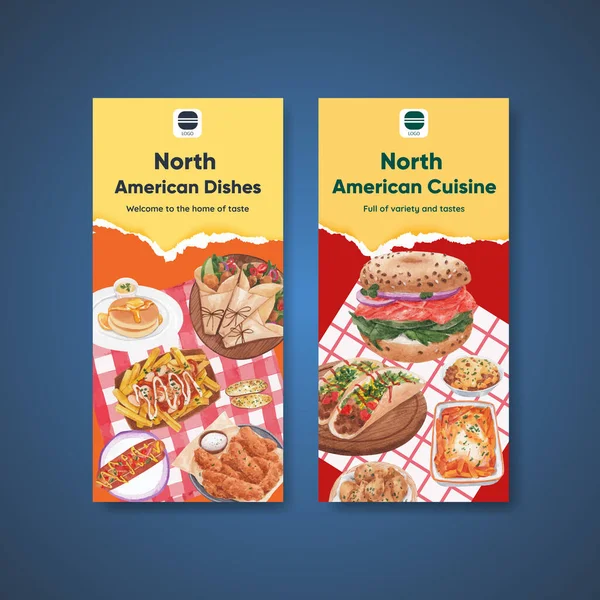 Πρότυπο Flyer Την Έννοια Των Αμερικανικών Τροφίμων Υδατογραφία Styl — Διανυσματικό Αρχείο