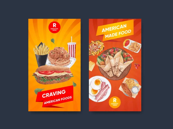 Instagram Template American Foods Concept Υδατογραφία — Διανυσματικό Αρχείο