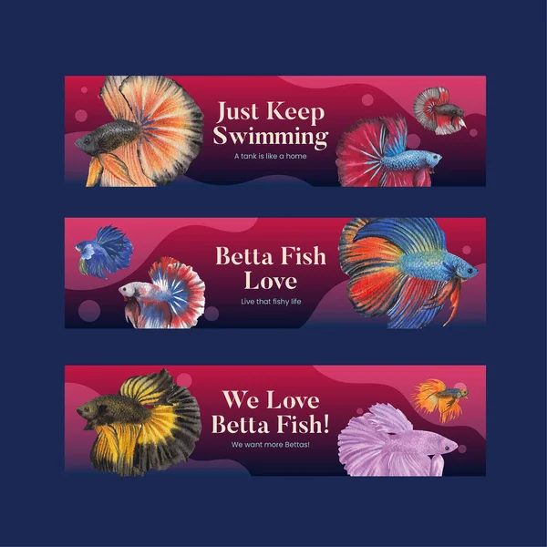 Banner Vorlage Mit Beta Fisch Konzept Aquarell Styling — Stockvektor