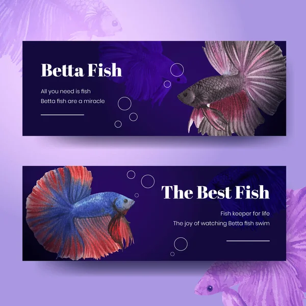 Banner Vorlage Mit Beta Fisch Konzept Aquarell Styling — Stockvektor