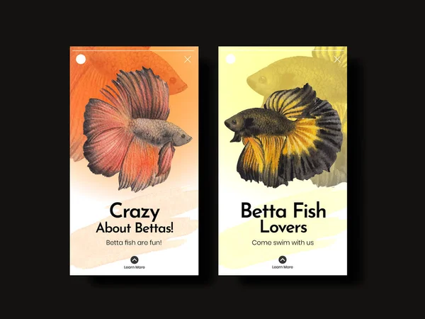 带有贝塔鱼概念 水彩画样式的Instagram模板 — 图库矢量图片