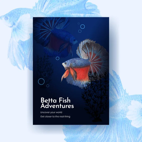 Šablona Plakátu Konceptem Betta Fish Akvarel Styl — Stockový vektor
