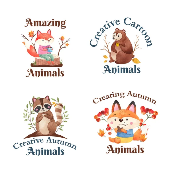 Logo Design Autumn Animal Concept Watercolor Styl — Stock Vector