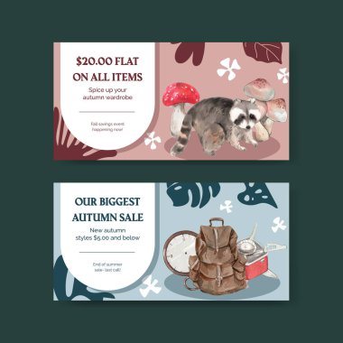 Twitter şablonu sonbahar kampı konsepti, suluboya styl