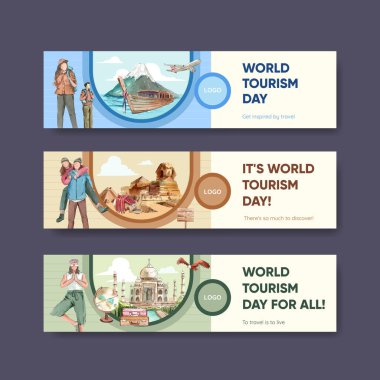 Dünya turizm günü konsepti, suluboya şablonu