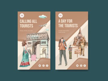 Instagram şablonu dünya turizm günü konsepti, suluboya stil