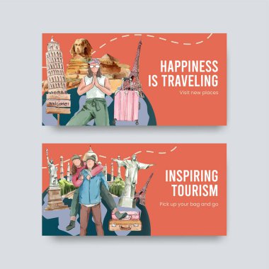 Twitter 'da dünya turizm günü konsepti, suluboya stili