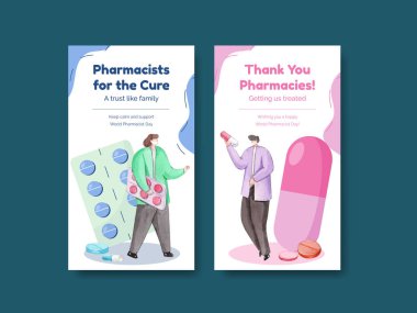 Instagram şablonu dünya eczacıları günü konsepti, suluboya stil