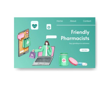 Dünya eczacıları Günü konsepti, suluboya stili web sitesi şablonu