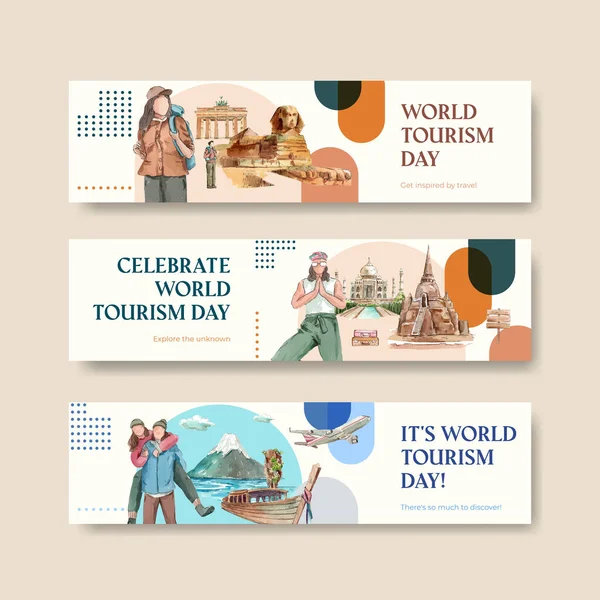 Dünya turizm günü konsepti, suluboya şablonu