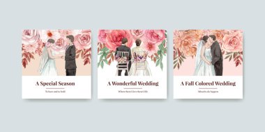 Düğün sonbahar konsepti olan pankart şablonu, suluboya stil
