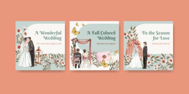 Düğün sonbahar konsepti olan pankart şablonu, suluboya stil