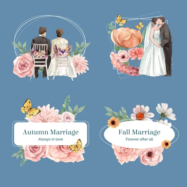 Blumenstrauß Vorlage Mit Hochzeits Herbst Konzept Aquarell Styling — Stockvektor