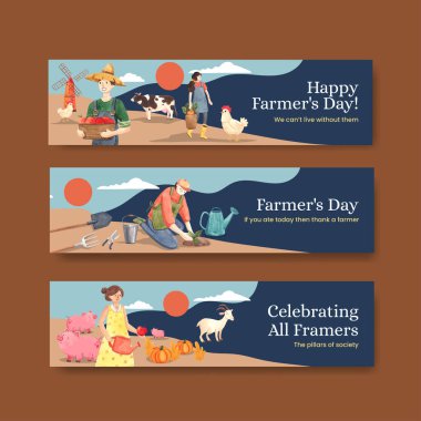 Ulusal çiftçi günü konsepti olan pankart şablonu, suluboya stil