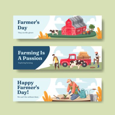 Ulusal çiftçi günü konsepti olan pankart şablonu, suluboya stil