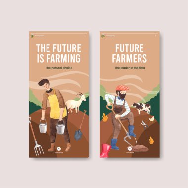 Ulusal çiftçi günü konsepti olan Instagram şablonu, suluboya stil