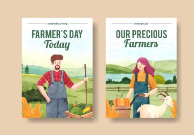 Ulusal çiftçi günü konsepti olan poster şablonu, suluboya stil