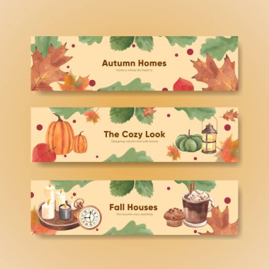 Sancak şablonu sonbahar evi konsepti, suluboya styl