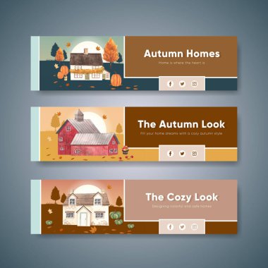 Sancak şablonu sonbahar evi konsepti, suluboya styl