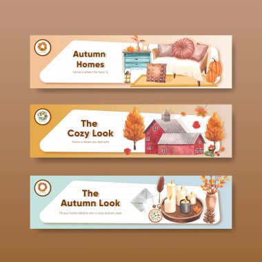 Sancak şablonu sonbahar evi konsepti, suluboya styl