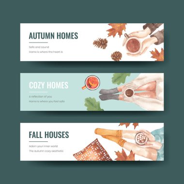 Sancak şablonu sonbahar evi konsepti, suluboya styl