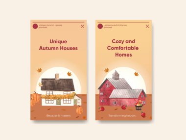 Instagram şablonu sonbahar evi konsepti, suluboya styl