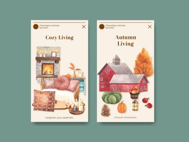 Instagram şablonu sonbahar evi konsepti, suluboya styl