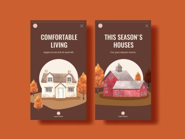 Instagram şablonu sonbahar evi konsepti, suluboya styl