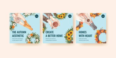 Sancak şablonu sonbahar evi konsepti, suluboya styl