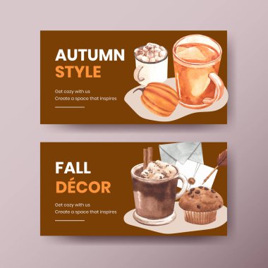 Güz evi konforlu Twitter şablonu, suluboya styl