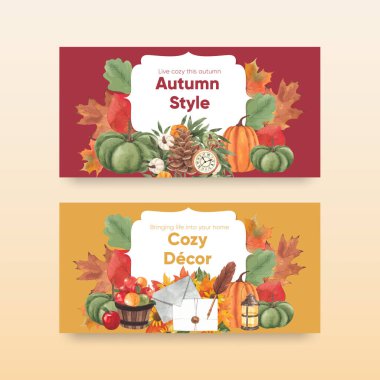 Güz evi konforlu Twitter şablonu, suluboya styl