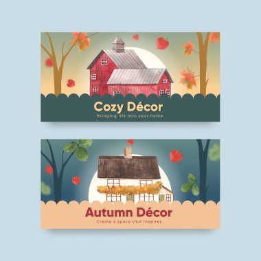Güz evi konforlu Twitter şablonu, suluboya styl