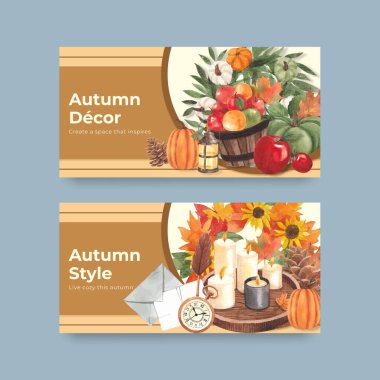 Güz evi konforlu Twitter şablonu, suluboya styl