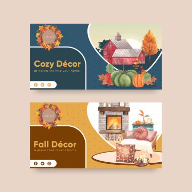 Güz evi konforlu Twitter şablonu, suluboya styl