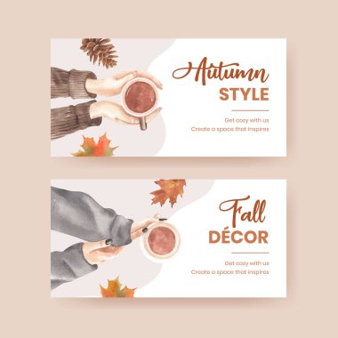 Güz evi konforlu Twitter şablonu, suluboya styl