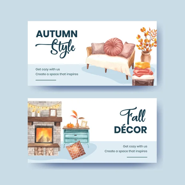 Güz evi konforlu Twitter şablonu, suluboya styl