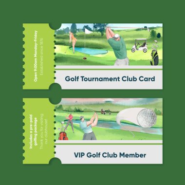 Golf aşığı kavramlı kulüp kartı şablonu, suluboya stil.