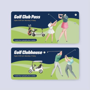 Golf aşığı kavramlı kulüp kartı şablonu, suluboya stil.