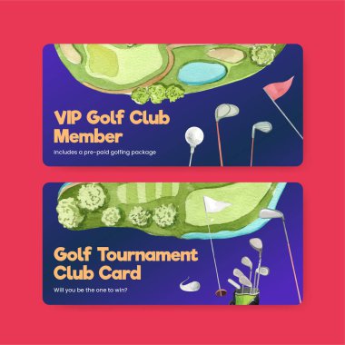Golf aşığı kavramlı kulüp kartı şablonu, suluboya stil.