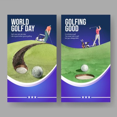 Golf aşığı konseptiyle Instagram şablonu, suluboya stil