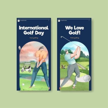 Golf aşığı konseptiyle Instagram şablonu, suluboya stil